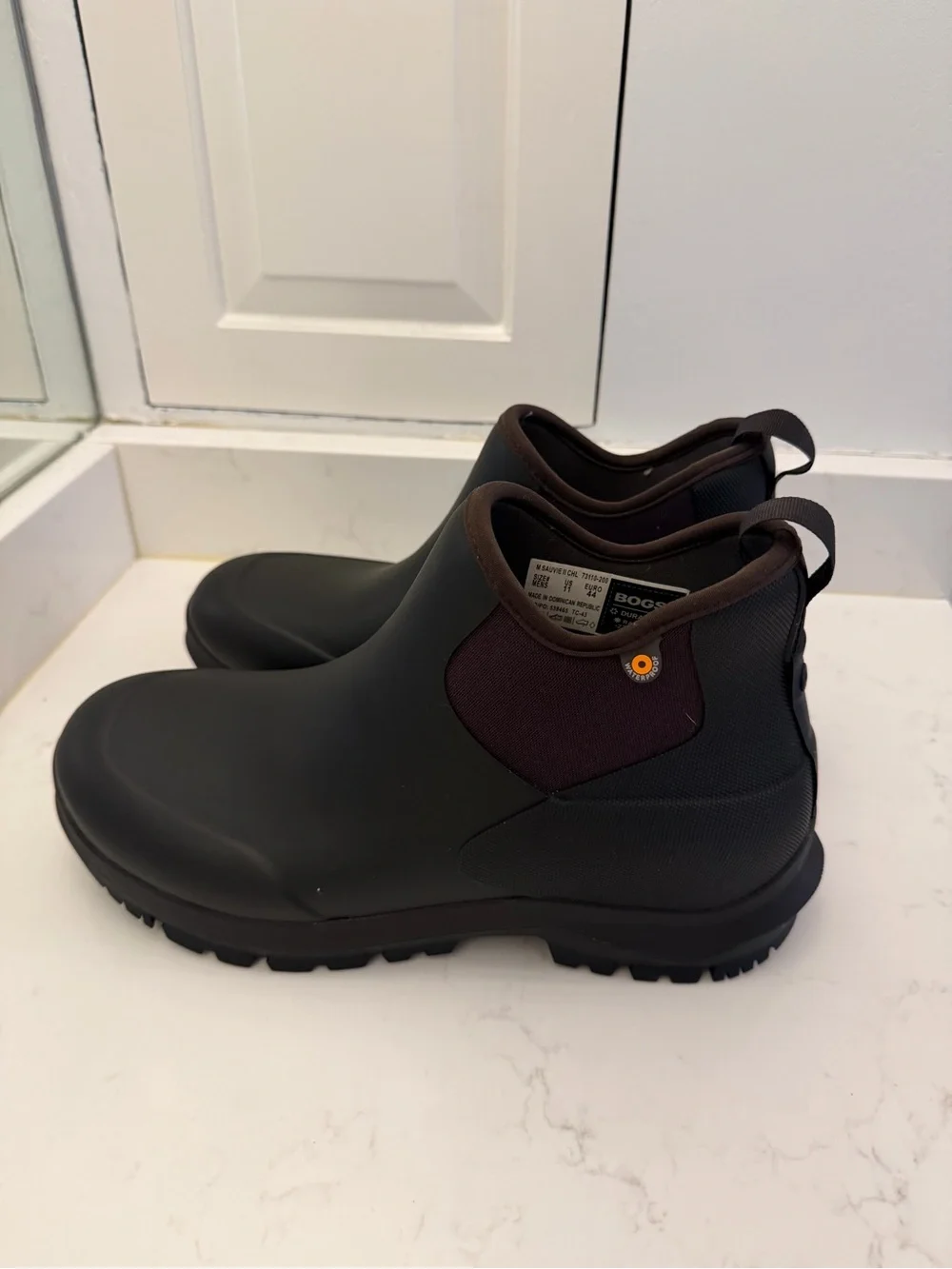 Bogs Men's Chelsea Rain Boots in Black with Dark Brown Accents